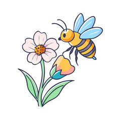 bumblebee on flower vector icon, spring vector illustration - simple illustration of bumblebee on flower perfect for logos, and spring -themed designs.