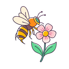 bumblebee on flower vector icon, spring vector illustration - simple illustration of bumblebee on flower perfect for logos, and spring -themed designs.