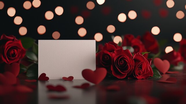 Romantic setting with red roses and hearts for love notes