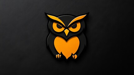 Stylized owl illustration in black and orange.  A spooky yet cute design.