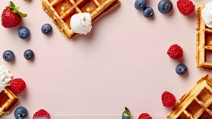 Delicate Copy Space Frame with Delicious Dessert: Sweet and Inviting Background for World Waffle Day