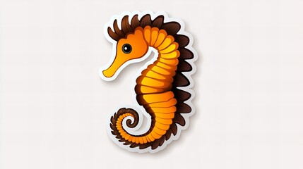 Fototapeta premium Adorable cartoon seahorse sticker design. Orange and brown, perfect for kids!