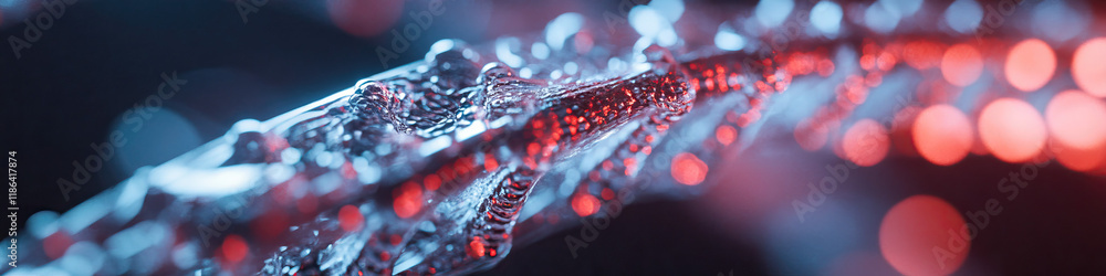 Poster close-up of translucent object with red and blue illumination