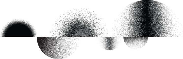 Sprayed black half circles composition .Graffiti art design . Noise textured semi circles . Spray effect .Grunge texture .Art design forms.Distressed element .Rough roller paint semicircles .Vector  