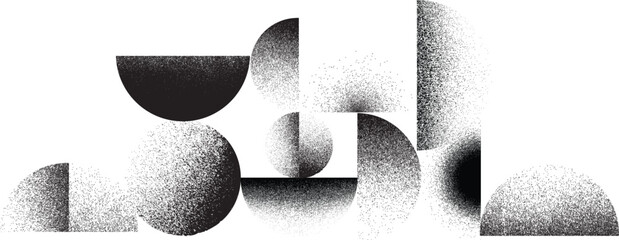Sprayed black half circles composition .Graffiti art design . Noise textured semi circles . Spray effect .Grunge texture .Art design forms.Distressed element .Rough roller paint semicircles .Vector  
