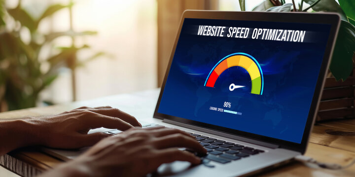 Computer software evaluating website loading speed. Concept of improving website loading speed brisk.