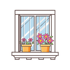 window with flower box vector icon, spring vector illustration - simple illustration of window with flower box perfect for logos, and spring -themed designs.