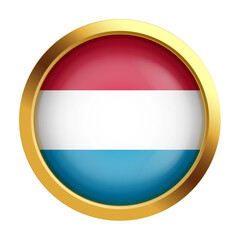 Luxembourg flag. Gold token. Red, white and blue symbol of national pride and cultural heritage. Close-up. Design for printing, souvenirs, gifts, important events and holidays, web design.