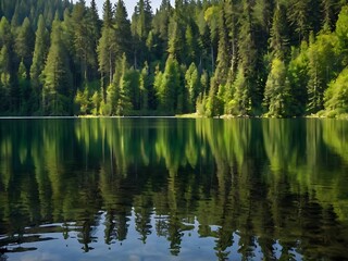 A beautiful landscape view of forest lake view of reservoir