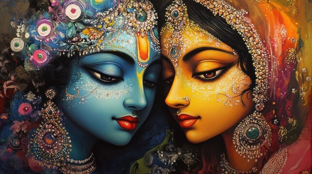 Close up of Lord Krishna and Radha Rani