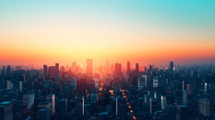 Fototapeta premium Sunset over urban skyline cityscape photography modern architecture twilight viewpoint vibrant atmosphere