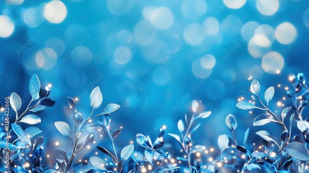 Poster Shimmering blue foliage with bokeh background