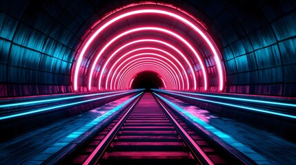 Illuminated tunnel landscape urban city digital art night scene perspective view vivid colors for immersive experience