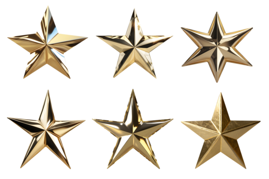 3D Render of a Gold Star with Polished Metal on a Transparent Background Generative Ai. 