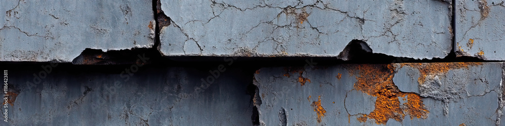 Poster close-up of weathered concrete blocks with cracking and rust