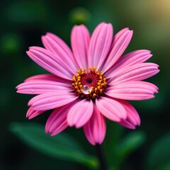 Obraz premium Pink daisy with a single water drop glistening in dew, daisy, dew