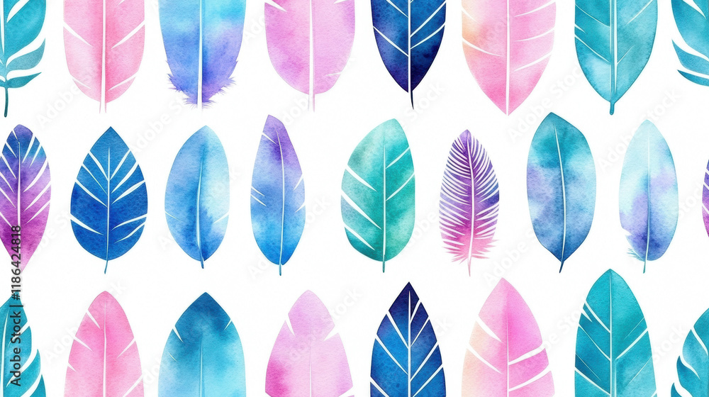 Poster seamless pattern, a soft pastel tone background featuring floating feathers, ideal for creative proj