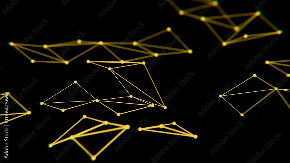 Poster abstract geometric network with yellow lines on black background