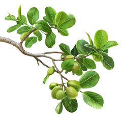 Obraz premium Detailed Photorealistic Render of Manchineel Tree Branch with Lush Green Leaves and Fruits on transparent background