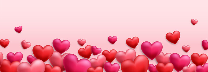 Vector 3D hearts, Valentines day love symbol. Cute love hearts. Realistic romantic emoji. Valentines day vector illustration