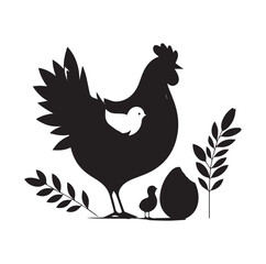 Chicken with her Child vector silhouette