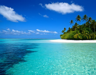 Fototapeta premium a serene and picturesque image of a small tropical island surrounded by a vast, calm ocean. 