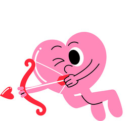 pink cute cupid heart character cartoon is shooting with cupid's arrow illustration
