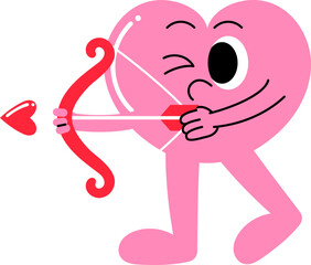 pink cute heart character cartoon shooting heart arrow illustration