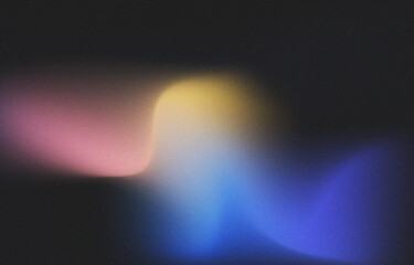 Blue yellow red glow black colorful grainy abstract background. 4K Digital grainy gradient. Grainy noise texture poster header cover wallpaper banner backdrop design template.