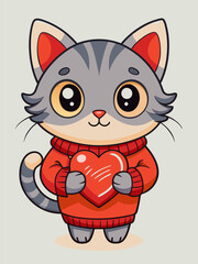 Obraz premium Adorable Kawaii Kitten Vector: A Heartwarming Valentine’s Day Design