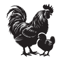 Chicken with her Child vector silhouette