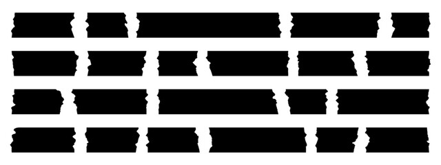 Collection of black adhesive tape, washi, mini tape vector sticker illustration