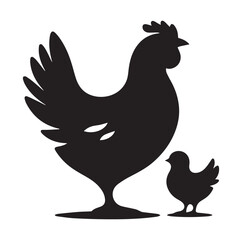 Chicken with her Child vector silhouette