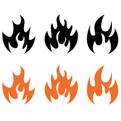 Fire icons set. Black and orange icons. Fire symbol set. Vector illustration.