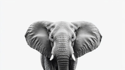 Monochrome portrait: Elephant's head and shoulders, powerful gaze.