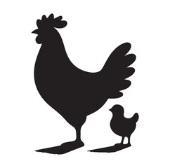 Chicken with her Child vector silhouette