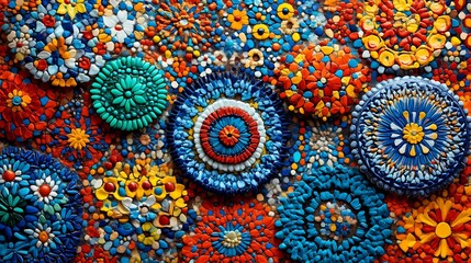 Colorful Mosaic Artwork Featuring Floral Designs