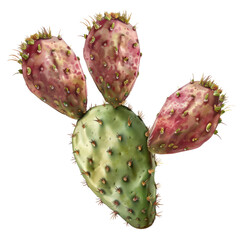 Isolated Prickly Pear Cactus on Clean transparent background with Unique Colorful Pads and Sharp Spines