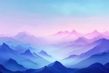 Fototapeten A serene digital landscape featuring layered mountains in soft pastel hues. © PICK YOUR POV