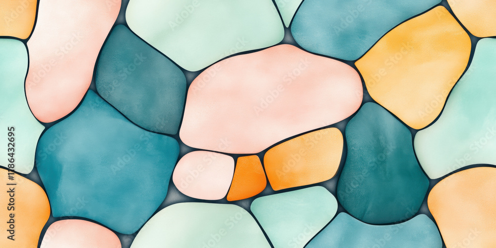 Poster seamless pattern, pastel tone background featuring chaotic design elements, perfect for high-fidelit