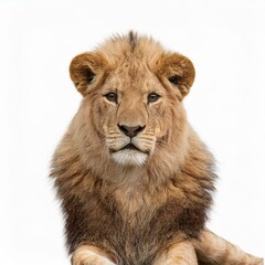 Fototapeta premium Cute lion sitting isolated on white background. Generated image