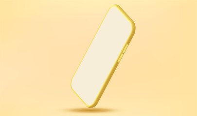 3D yellow mobile phone icon vector. Communication SMS, emails, and social media business mock up background. Cartoon yellow smartphone with empty white screen.