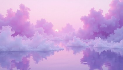 Fototapeta premium Soft lavender mist floats across the gradient background, with gentle wisps of vapor rising from a still pool, calming, serene, ethereal