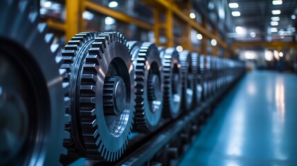 Industrial gears on a production line.
