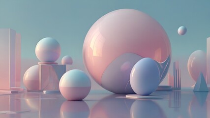 A surreal abstract design blending geometric patterns with soft, ethereal light. Use a palette of pastel gradients, including soft pinks, blues, and lavenders, with subtle transparency effects.