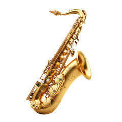Isolated Golden Saxophone on Clean transparent background, Photorealistic Representation of Musical Instrument