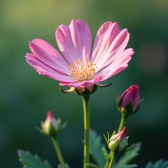 Obraz premium Soft pink petals of Mallow unfold on the stem, wildflowers, nature photography