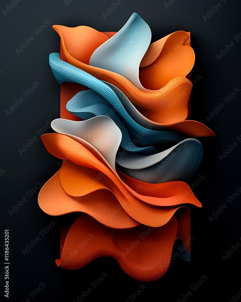 Poster captivating abstract design featuring amorphous iridescent forms with a hypnotic futuristic aura and