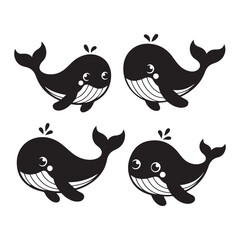Cartoon character whale  silhouette on white background vector