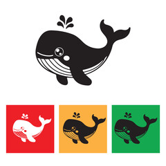 Cartoon character whale  silhouette on white background vector
